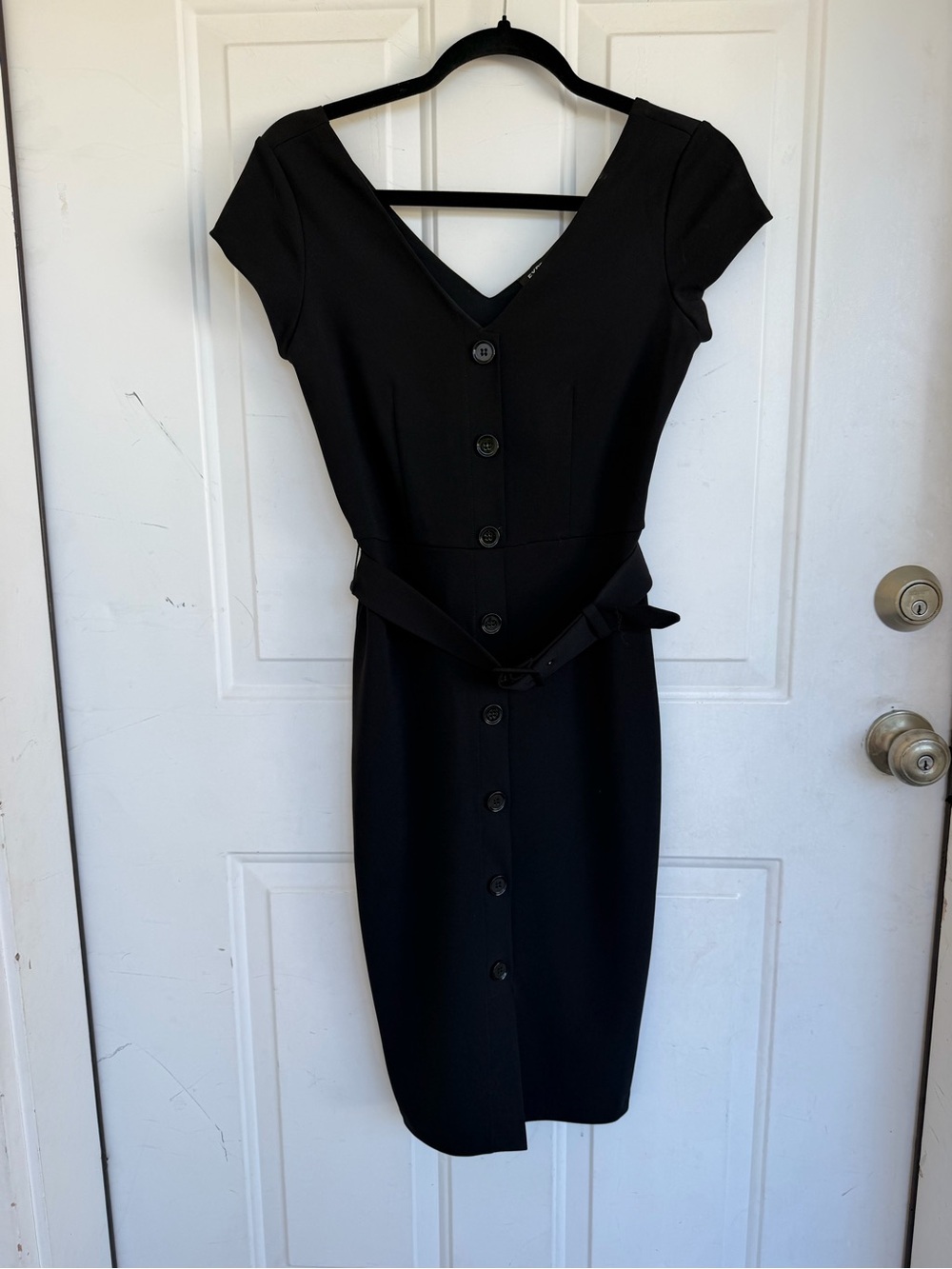 Express Black Sheath Dress faux Button-Front Midi Dress with Belt size XS